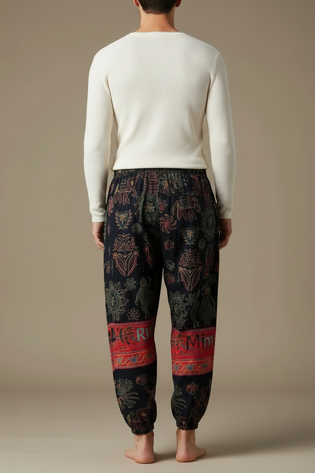 Pantalon Japonais Sarouel Ample Imprimé Ethnique Coton - vue 2