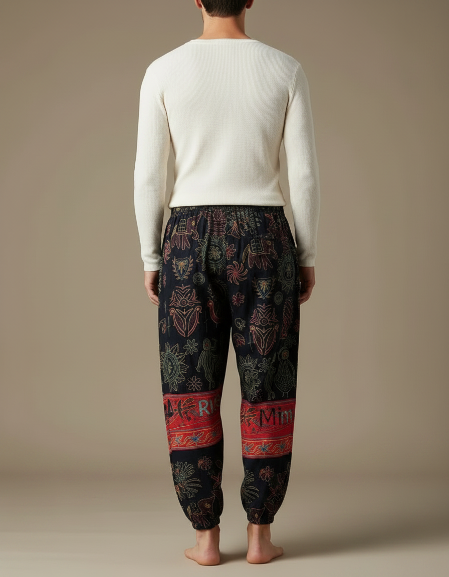 Pantalon Japonais Sarouel Ample Imprimé Ethnique Coton - vue 2