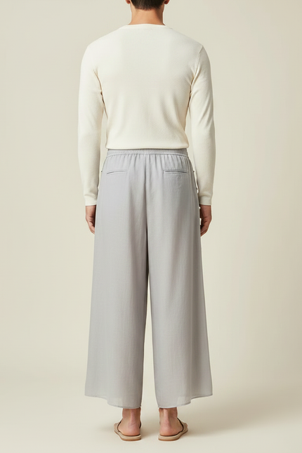 Pantalon Japonais Gris Ample Brodé Confortable Décontracté - Viscose - vue 2
