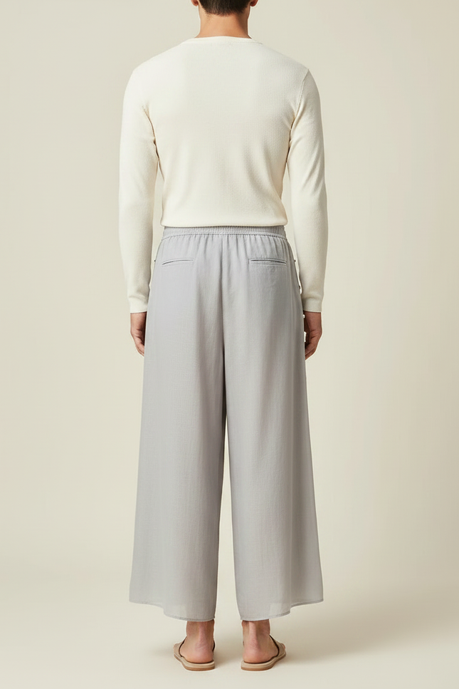 Pantalon Japonais Gris Ample Brodé Confortable Décontracté - Viscose - vue 2
