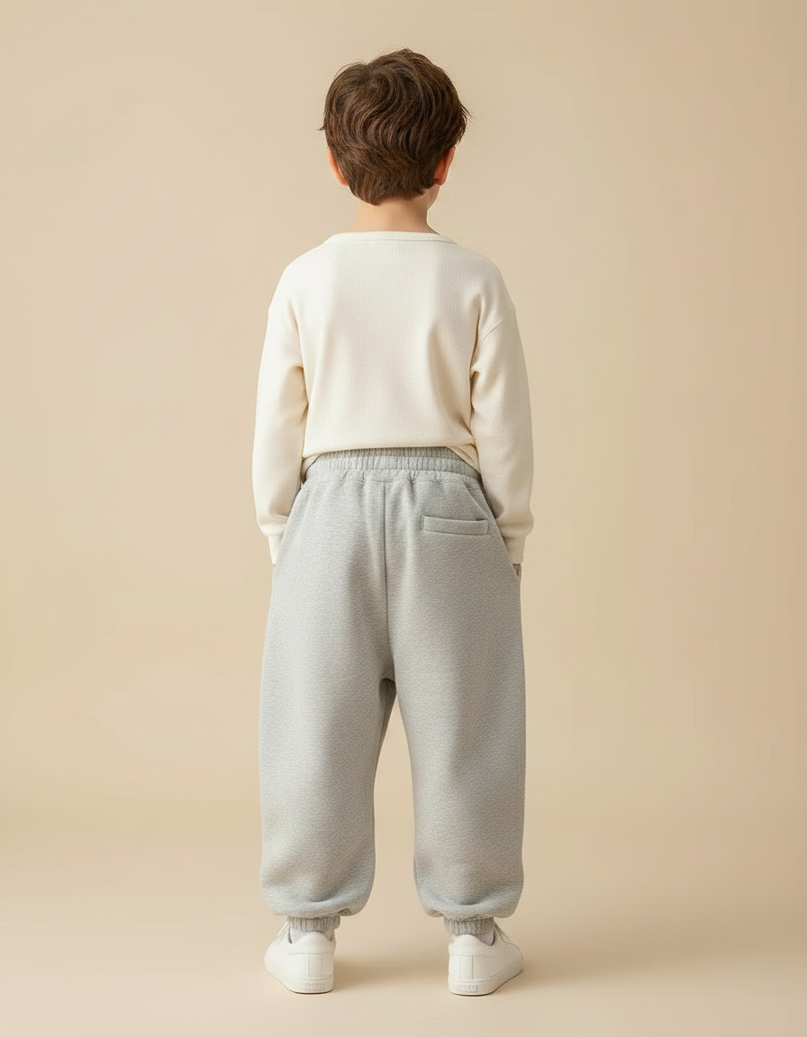 Pantalon Japonais Gris Ample Molleton Enfant Confortable - vue 2