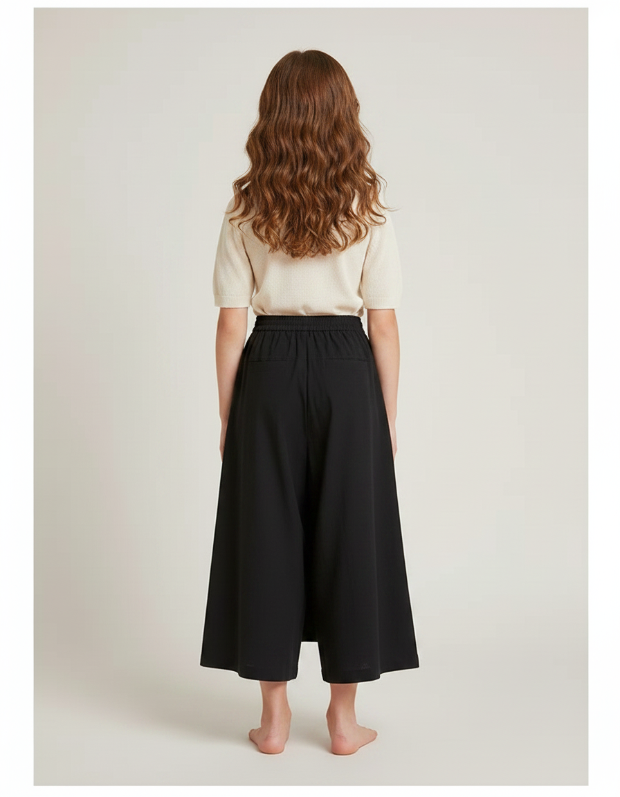 Pantalon Japonais Noir Ample Croisé Fluide Fille - Viscose - vue 2