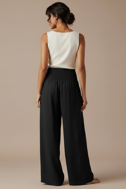 Pantalon Japonais Noir Fluide Ample Lin Coton Femme - vue 2