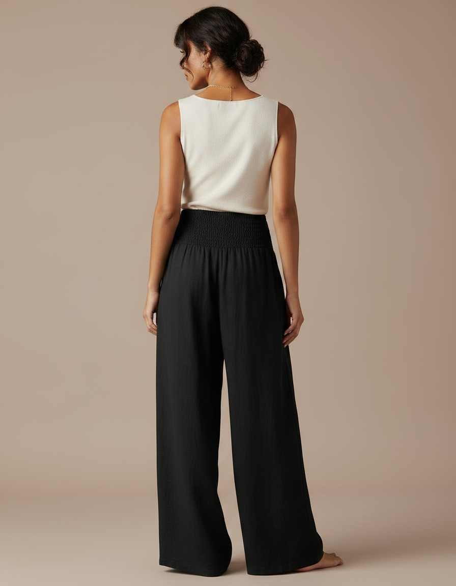Pantalon Japonais Noir Fluide Ample Lin Coton Femme - vue 2