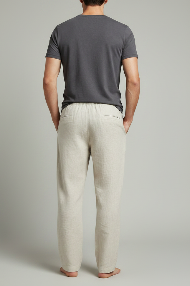 Pantalon Japonais Lin Coton Ample Beige Homme Décontracté - vue 2