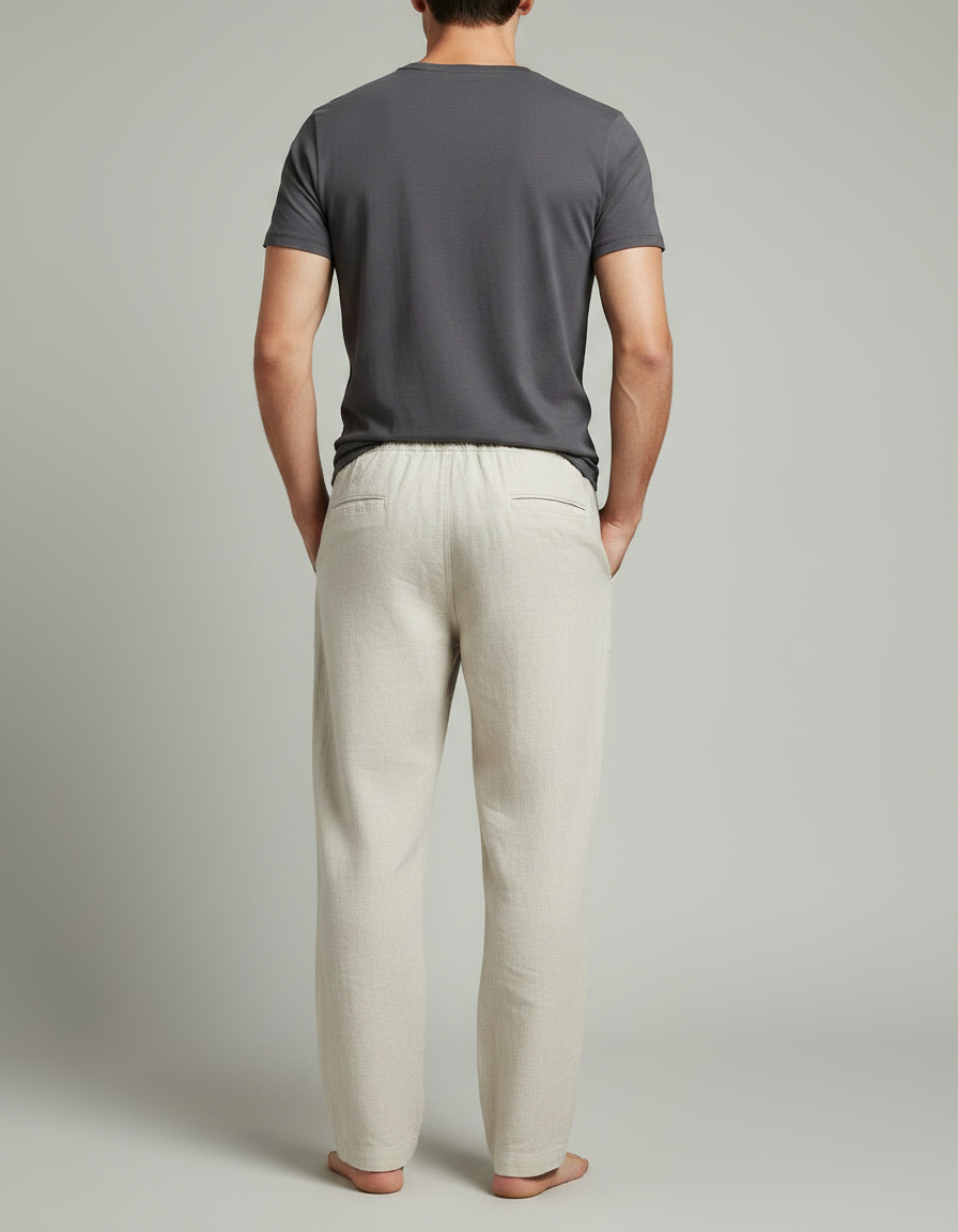 Pantalon Japonais Lin Coton Ample Beige Homme Décontracté - vue 2