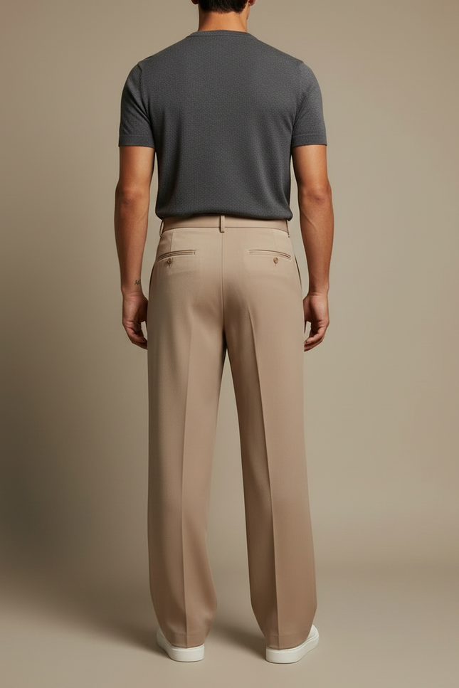 Pantalon Japonais Beige Ample Plissé Cordon Homme - Gabardine - vue 2