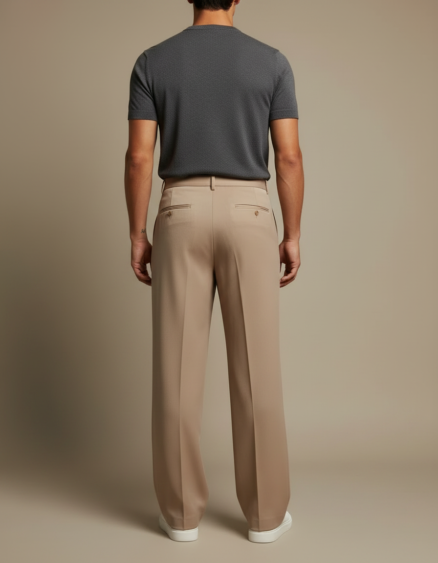 Pantalon Japonais Beige Ample Plissé Cordon Homme - Gabardine - vue 2
