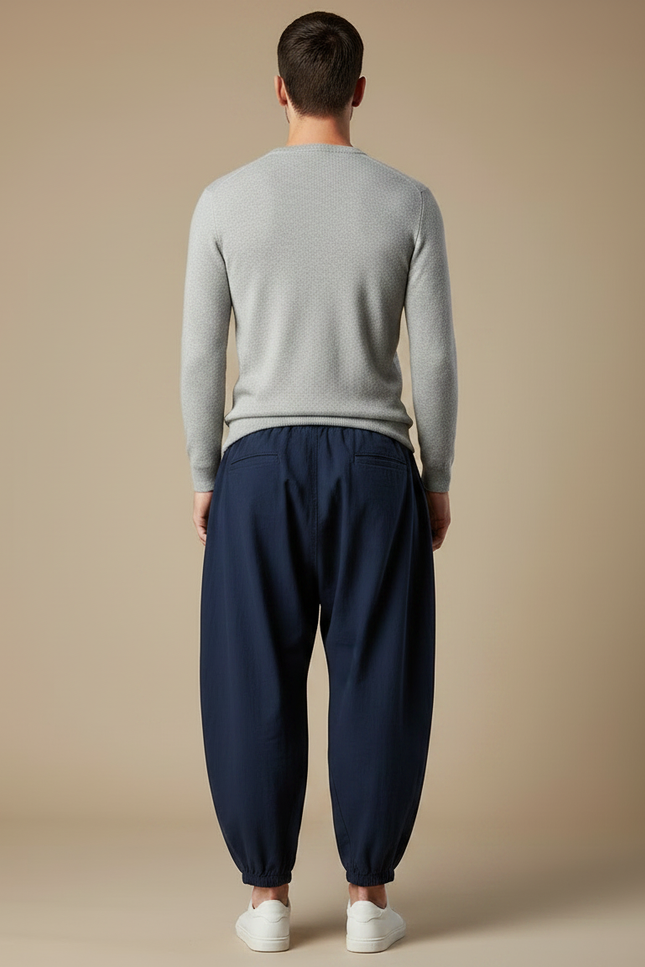 Pantalon Japonais Bleu Marine Ample Coton Lin Casual Homme - vue 2