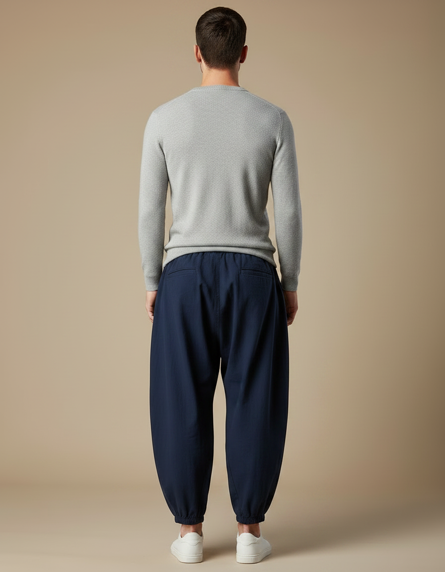 Pantalon Japonais Bleu Marine Ample Coton Lin Casual Homme - vue 2