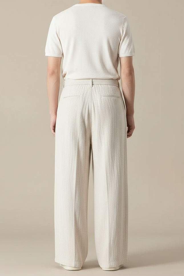 Pantalon Japonais Écru Ample Coton Lin Fluide Décontracté - Beige - vue 2