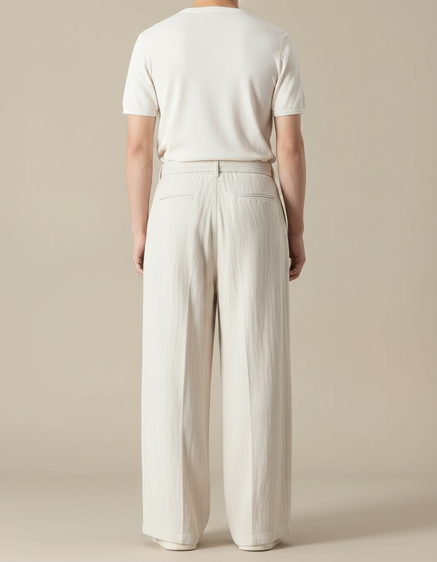 Pantalon Japonais Écru Ample Coton Lin Fluide Décontracté - Beige - vue 2