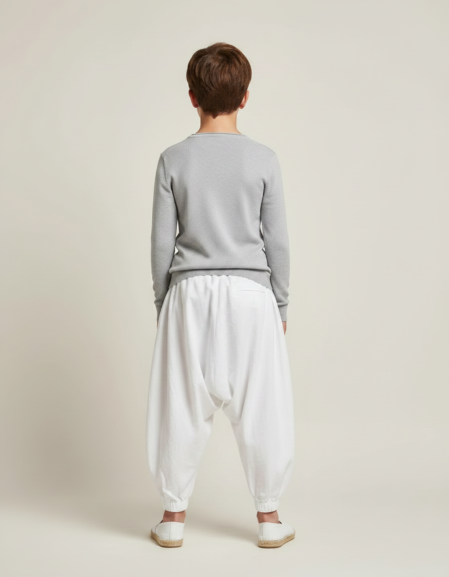Pantalon Japonais Blanc Ample Coton Enfant Harem - vue 2