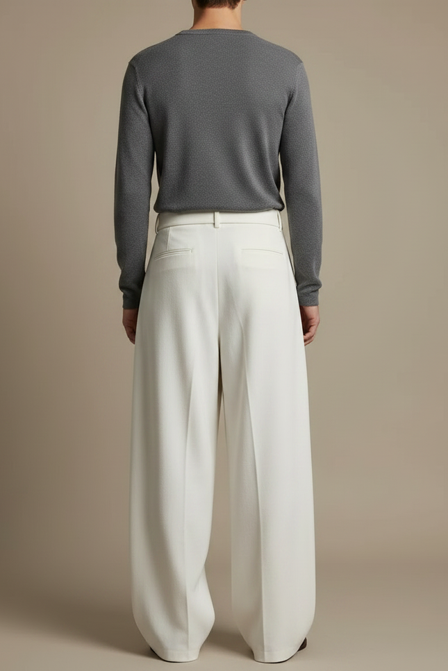 Pantalon Japonais Blanc Ample Ceinturé Fluide Élégant - Viscose - vue 2