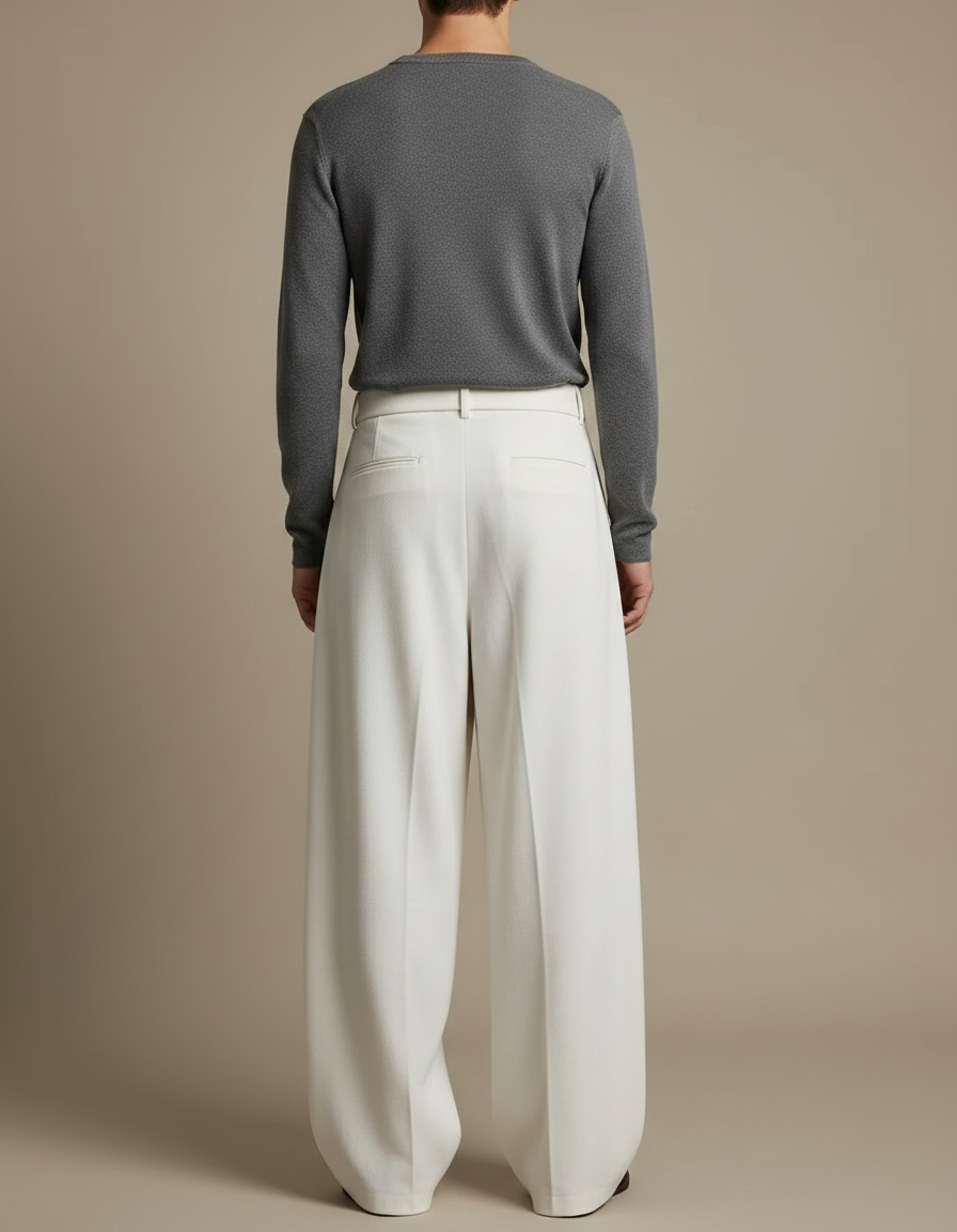 Pantalon Japonais Blanc Ample Ceinturé Fluide Élégant - Viscose - vue 2