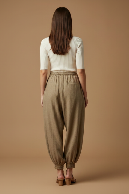 Pantalon Japonais Kaki Ample Lin Confortable Chevilles Élastiques - vue 2