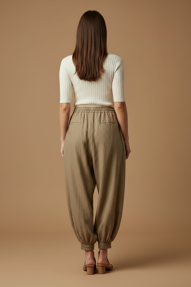 Pantalon Japonais Kaki Ample Lin Confortable Chevilles Élastiques - vue 2