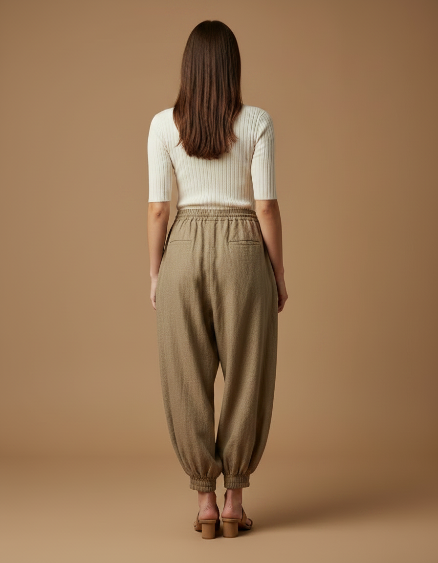 Pantalon Japonais Kaki Ample Lin Confortable Chevilles Élastiques - vue 2
