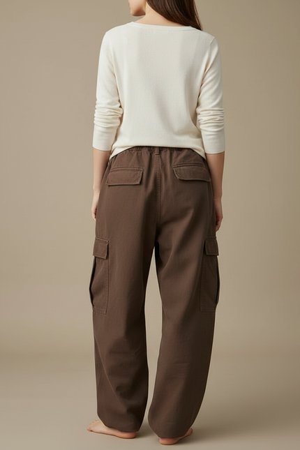 Pantalon Japonais Marron Ample Cargo Coton Femme - vue 2