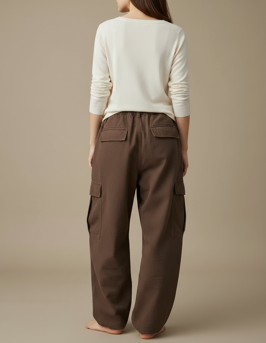 Pantalon Japonais Marron Ample Cargo Coton Femme - vue 2