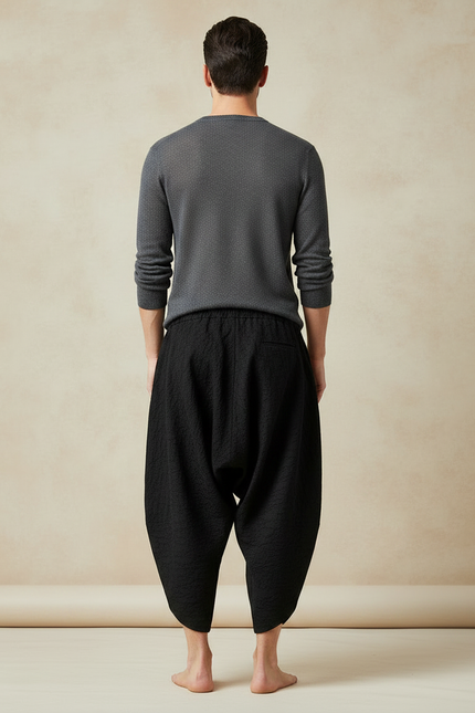 Pantalon Japonais Noir Sarouel Texturé Décontracté Homme - Coton - vue 2
