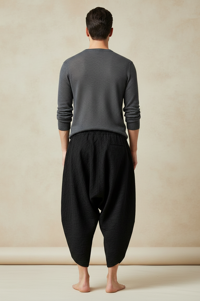 Pantalon Japonais Noir Sarouel Texturé Décontracté Homme - Coton - vue 2