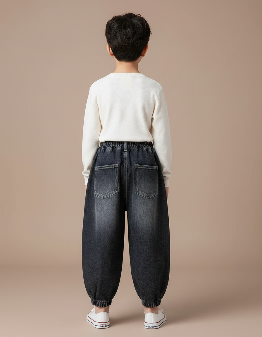 Pantalon Japonais Garçon Ample Harrem Denim Décontracté - Gris Jean - vue 2