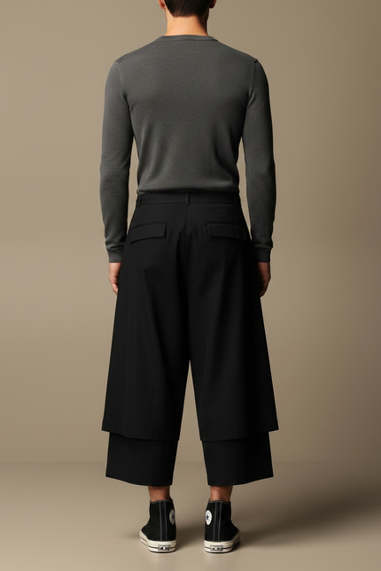 Pantalon Japonais Noir Ample Croisé Coton - vue 2
