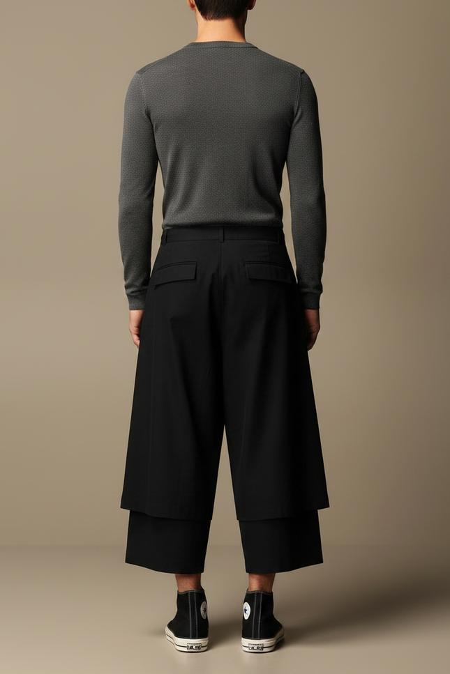 Pantalon Japonais Noir Ample Croisé Coton - vue 2