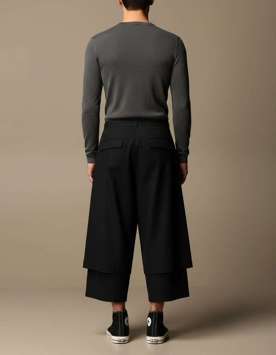 Pantalon Japonais Noir Ample Croisé Coton - vue 2