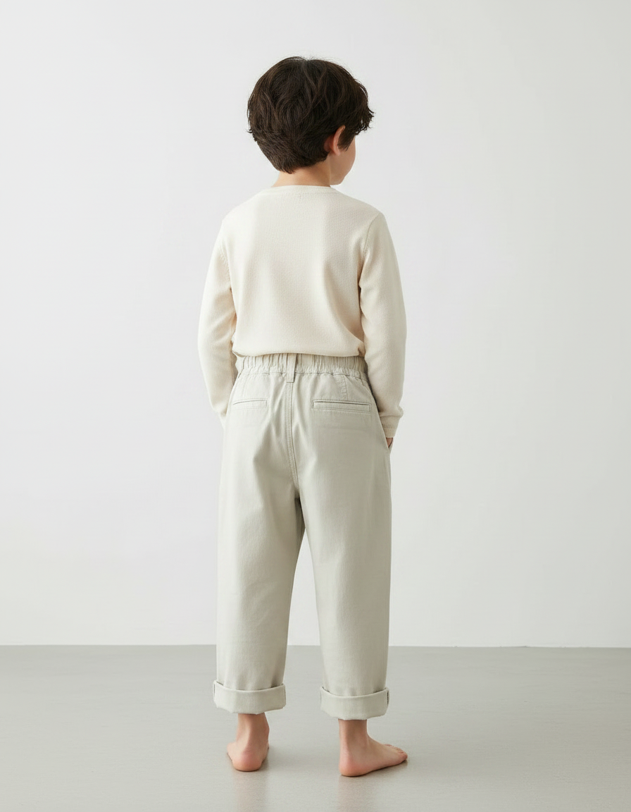 Pantalon Japonais Beige Ample Coton Décontracté Enfant - Toile - vue 2
