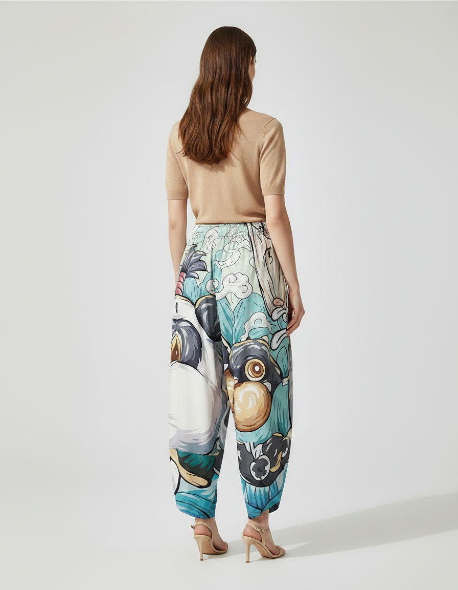 Pantalon Japonais Ample Panda Imprimé Fluide Estival - Viscose - vue 2