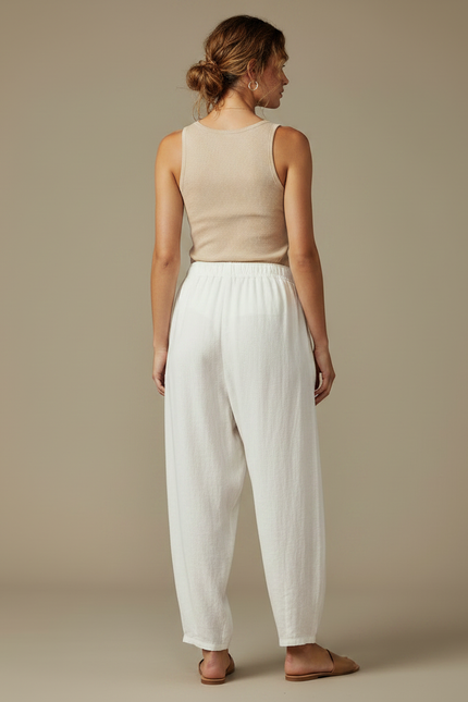 Pantalon Japonais Blanc Ample Lin Décontracté Fluide - vue 2