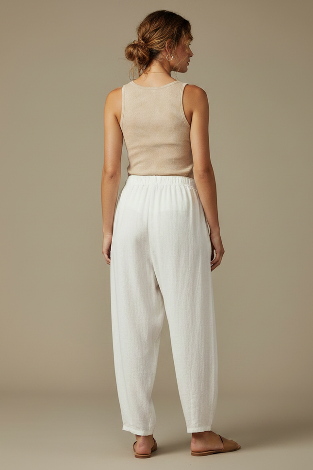 Pantalon Japonais Blanc Ample Lin Décontracté Fluide - vue 2