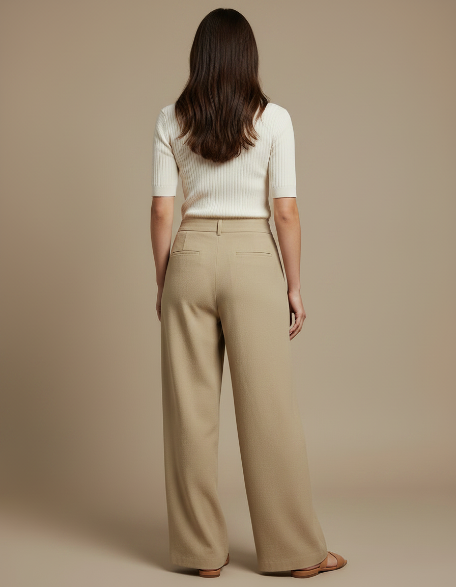 Pantalon Japonais Femme Fluide Beige Plissé Élégant - Polyester - vue 2