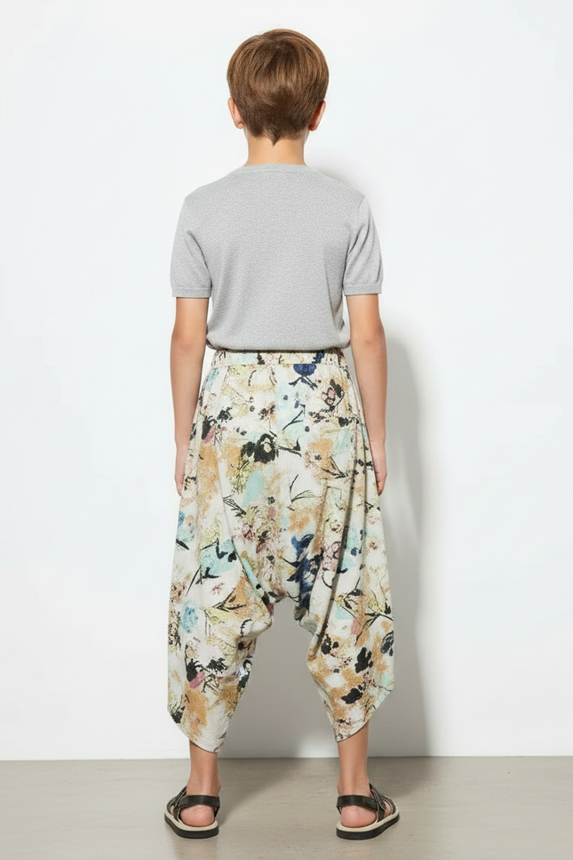 Pantalon Japonais Harem Imprimé Floral Ample Enfant - Lin - vue 2