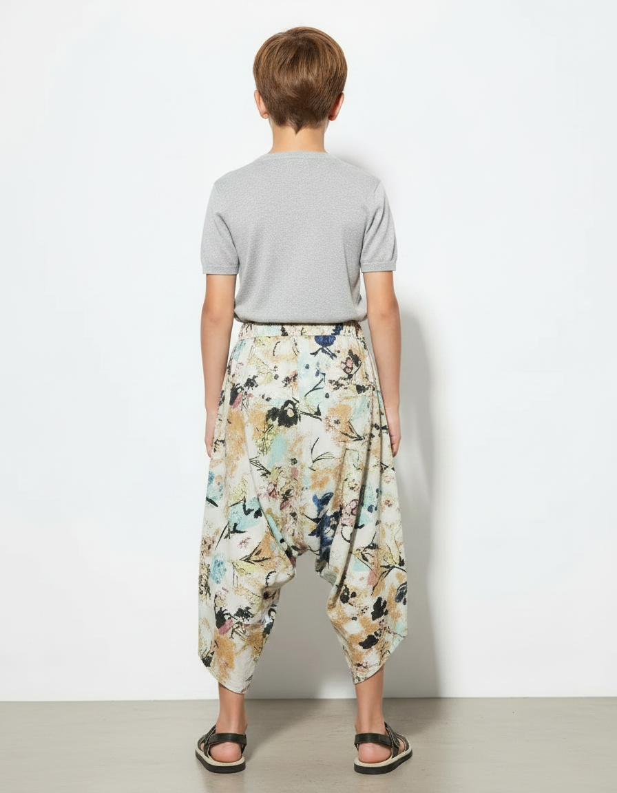Pantalon Japonais Harem Imprimé Floral Ample Enfant - Lin - vue 2