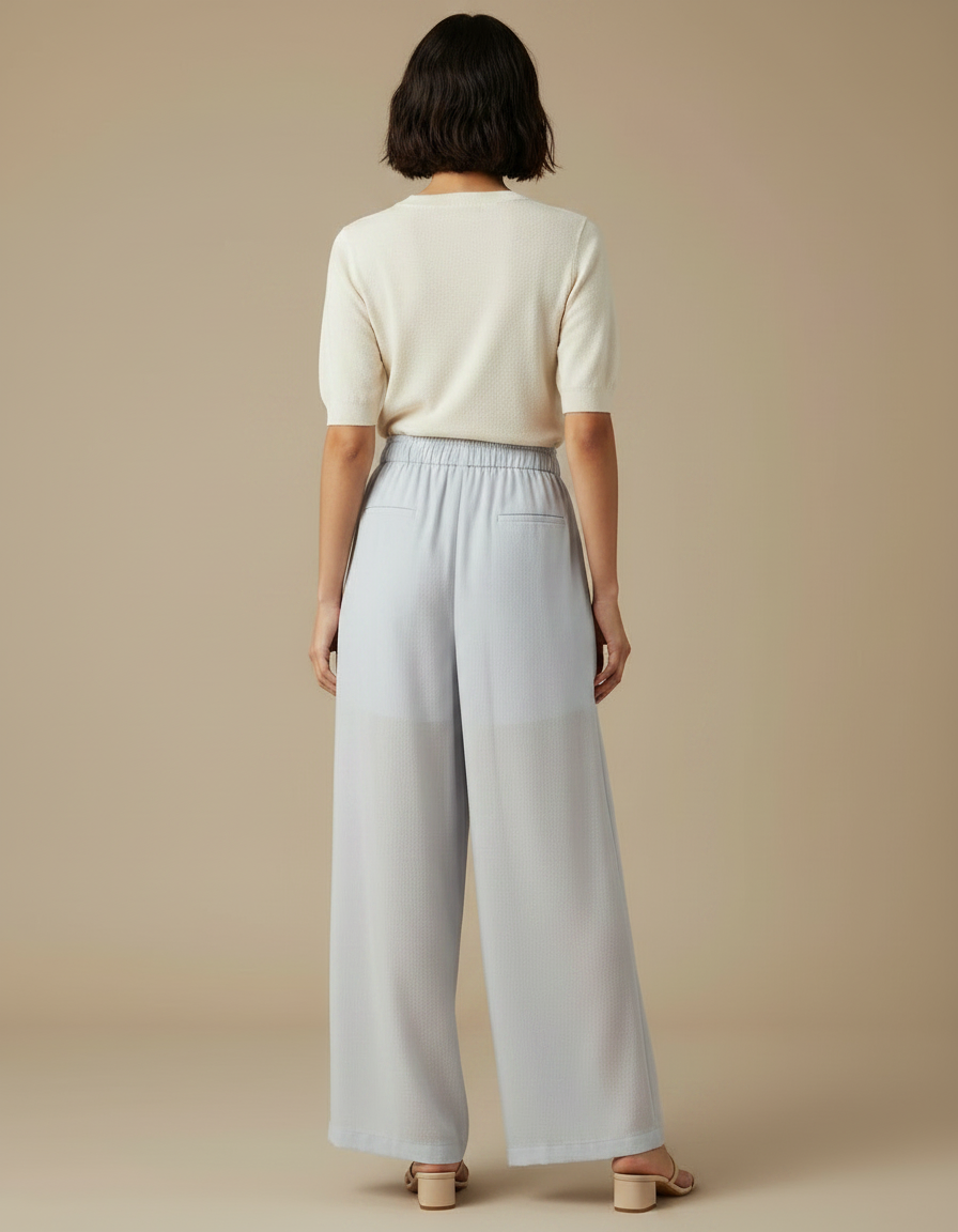 Pantalon Japonais Bleu Clair Ample Fluide Décontracté - Viscose - vue 2