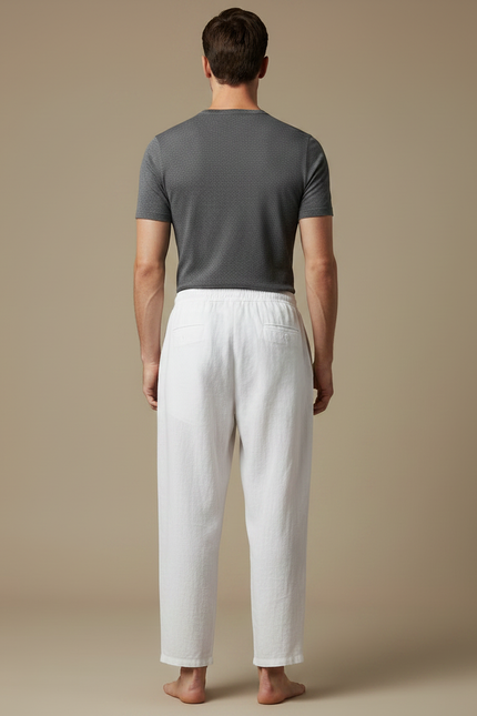 Pantalon Japonais Blanc Ample Lin Cordon Homme - vue 2