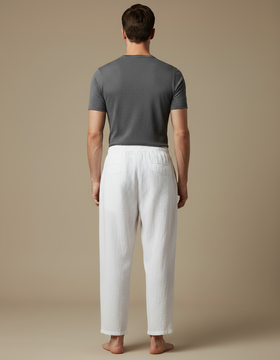 Pantalon Japonais Blanc Ample Lin Cordon Homme - vue 2