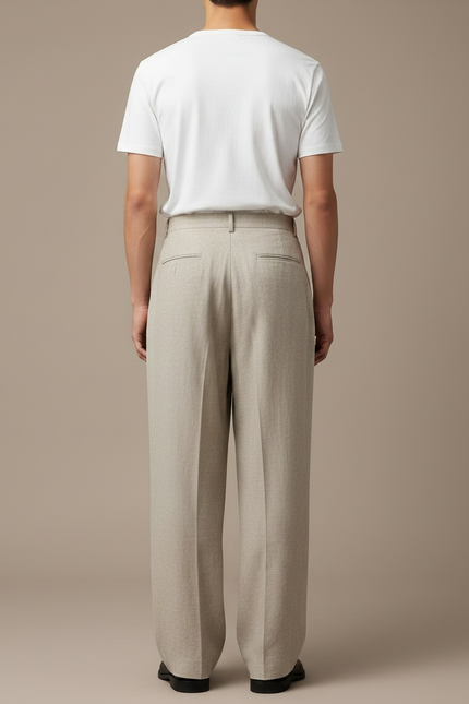 Pantalon Japonais Large Beige Plissé Élégant Homme - Lin - vue 2