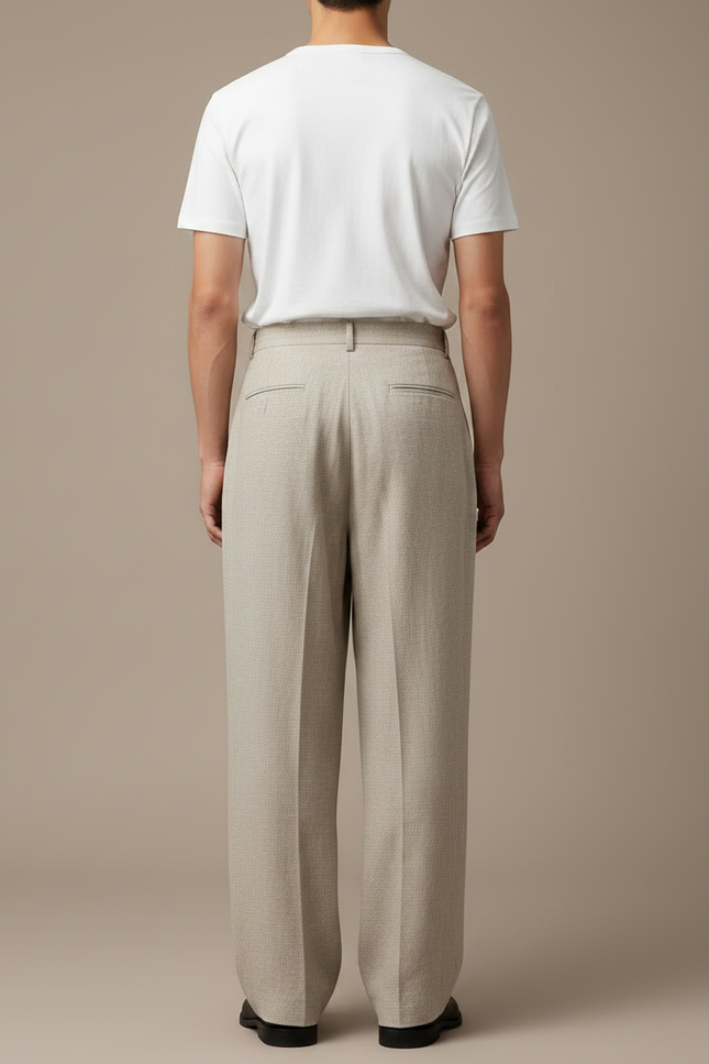 Pantalon Japonais Large Beige Plissé Élégant Homme - Lin - vue 2