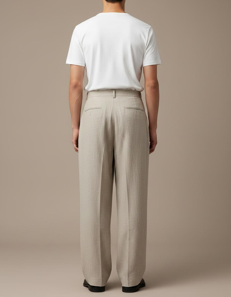 Pantalon Japonais Large Beige Plissé Élégant Homme - Lin - vue 2