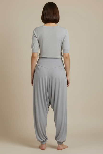 Pantalon Japonais Sarouel Ample Gris Fluide Femme - Viscose - vue 2