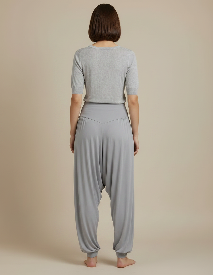 Pantalon Japonais Sarouel Ample Gris Fluide Femme - Viscose - vue 2