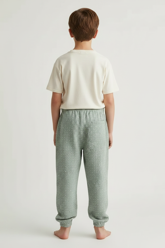 Pantalon Japonais Vert Ample Coton Enfant Points Blancs - vue 2