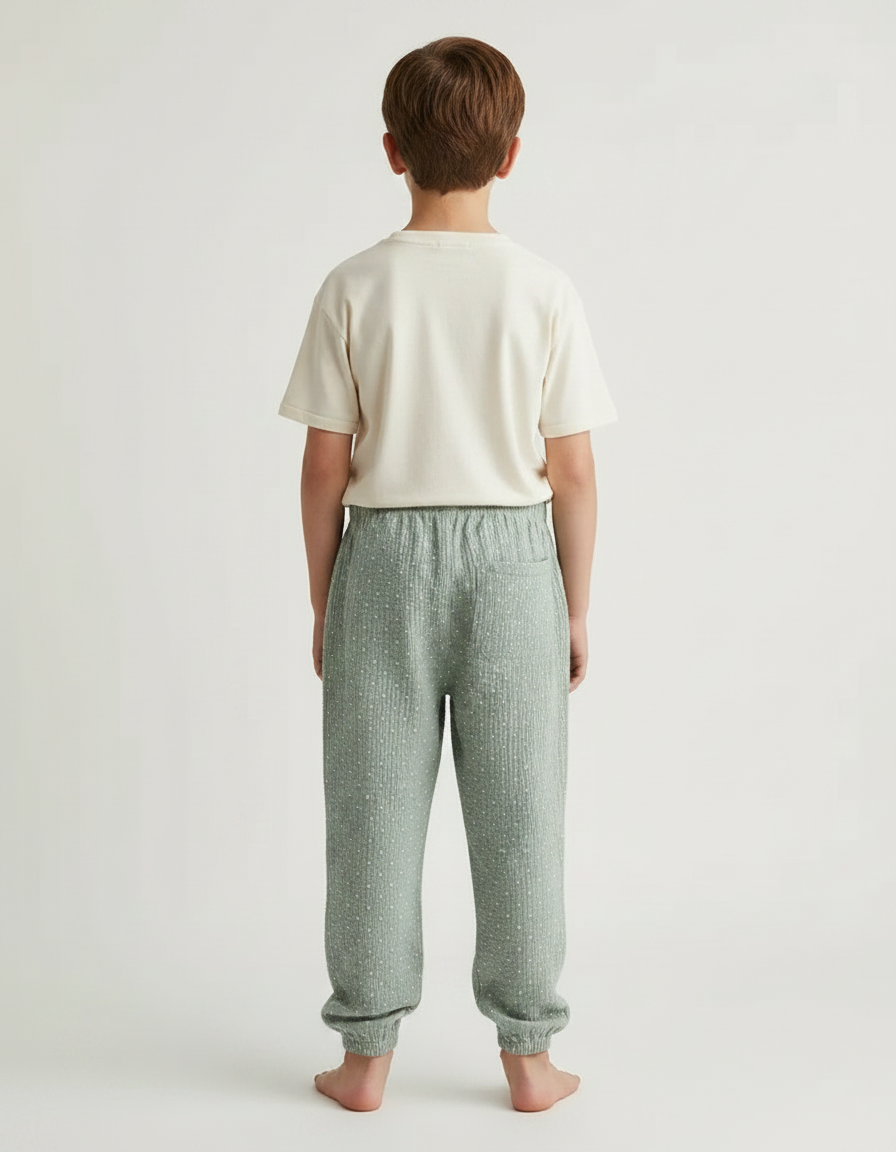 Pantalon Japonais Vert Ample Coton Enfant Points Blancs - vue 2