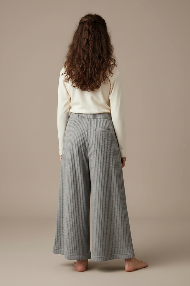 Pantalon Japonais Gris Ample Côtelé Élastique Enfant - Maille - vue 2