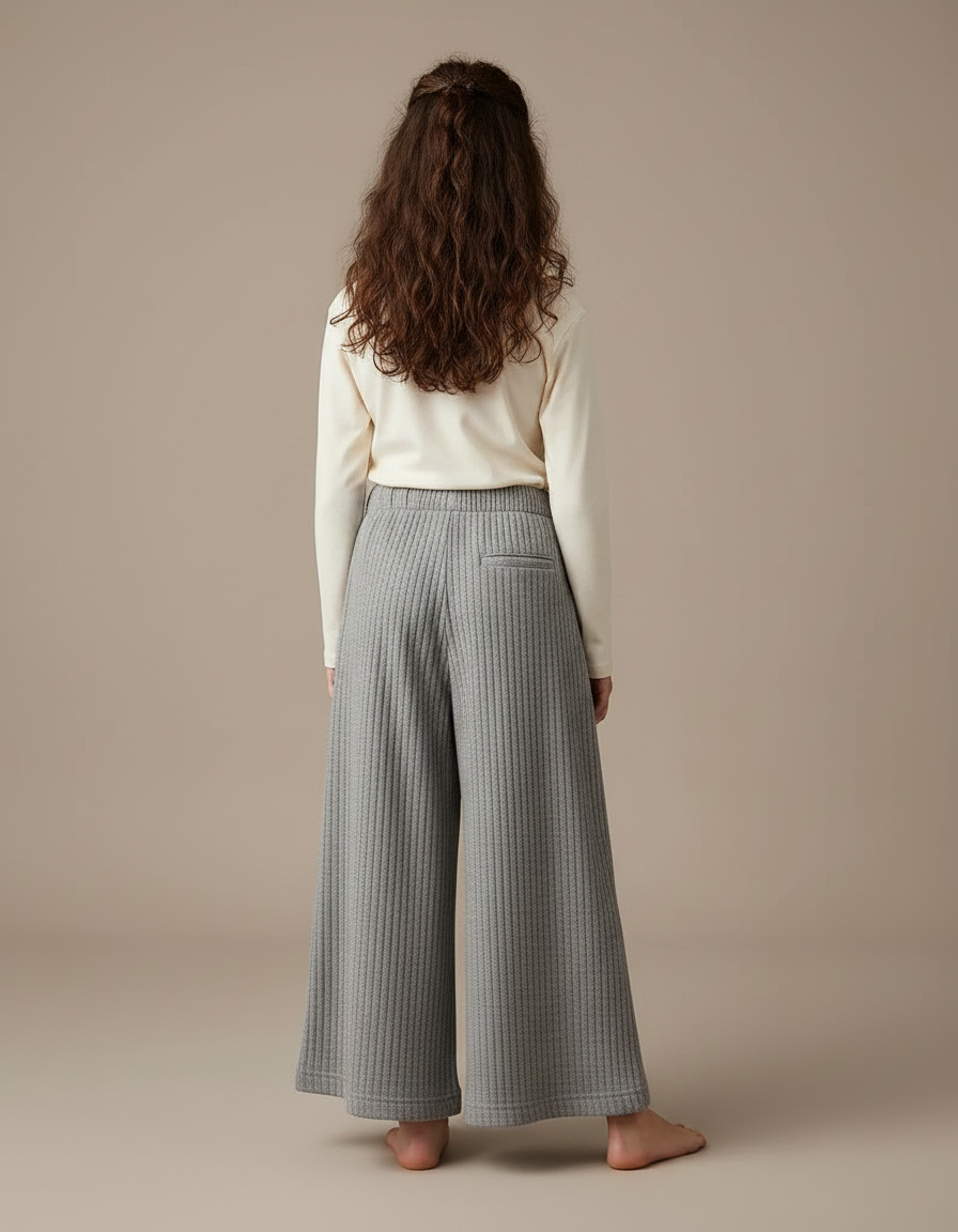 Pantalon Japonais Gris Ample Côtelé Élastique Enfant - Maille - vue 2