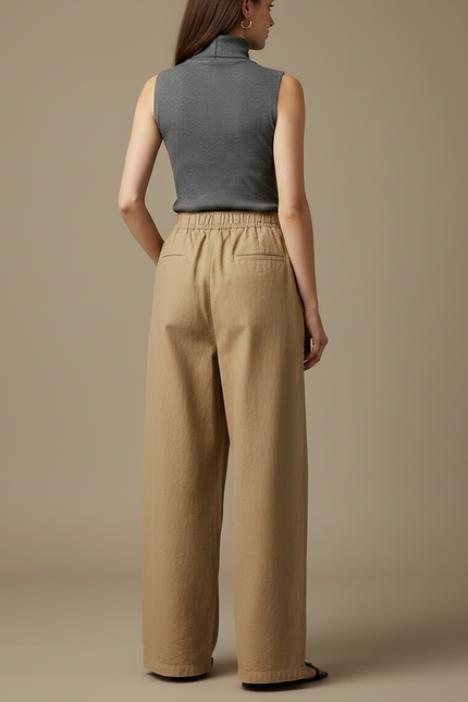 Pantalon Japonais Ample Beige Coton Unisexe Décontracté - Toile - vue 2